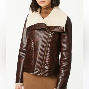 Bernardo Faux Shearling Moto Jacket in Chocolate